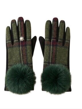 Urban LUX Gloves Jeweled   Plaid w/ Fur Pompon Size M/L
